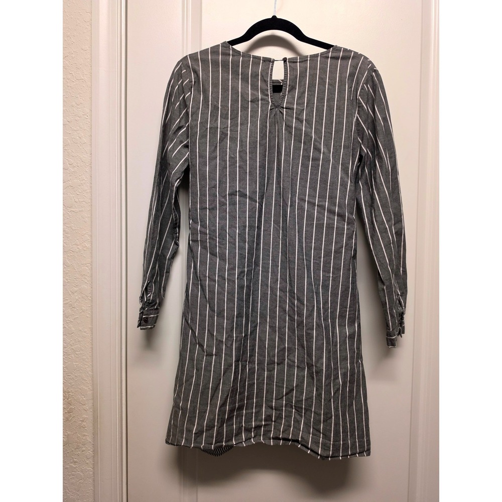 Pleione Pin Striped Tie Front Tunic Dress Gray White Long Sleeve Small - Picture 10 of 10